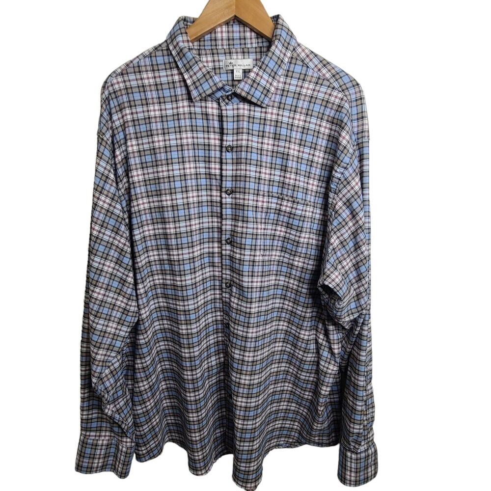 Peter Millar Men's‎ SZ XXL Blue/Yellow Plaid Shirt Long Sleeve Button Down